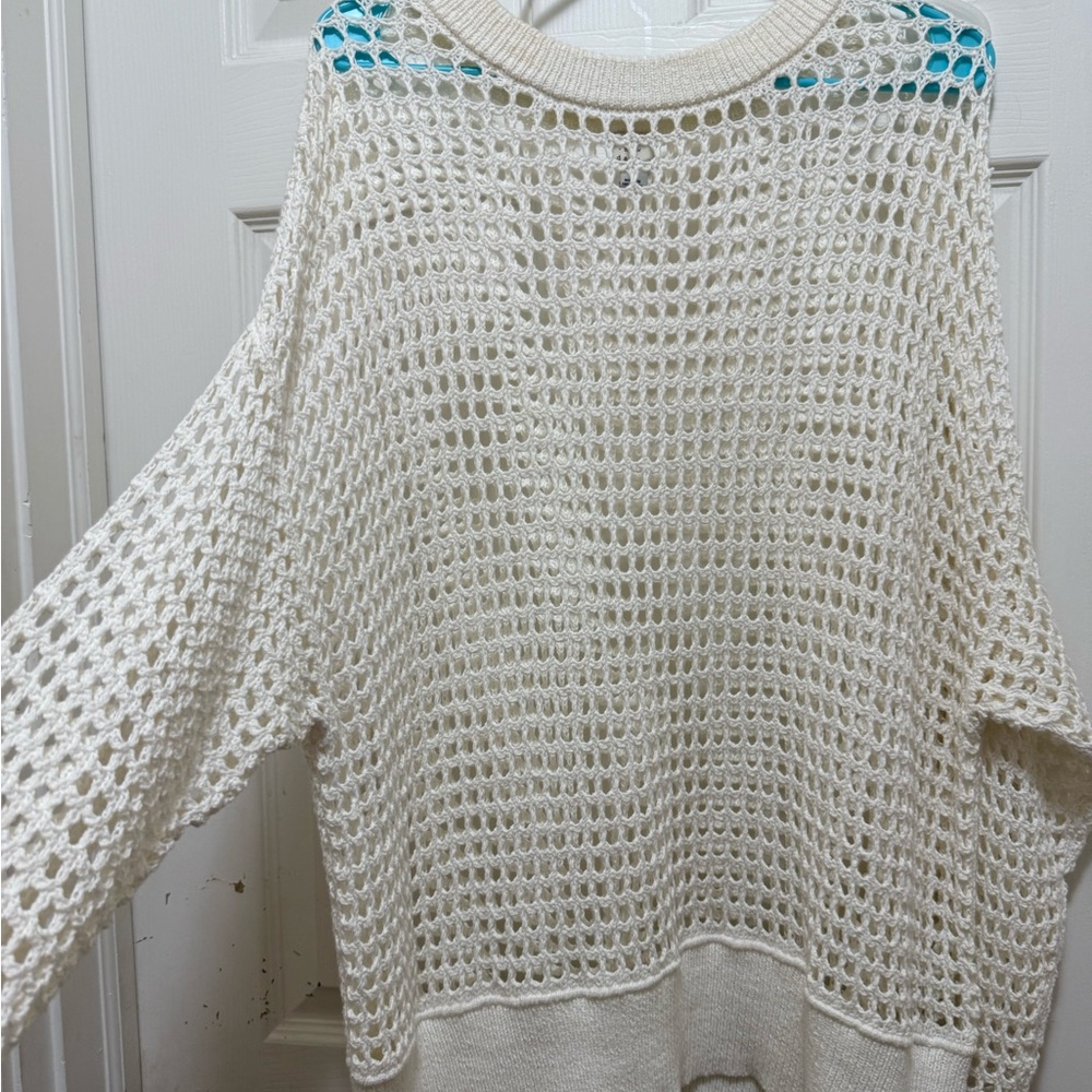 A New Day Cream Crew Neck Sweater with Open-Weave Design